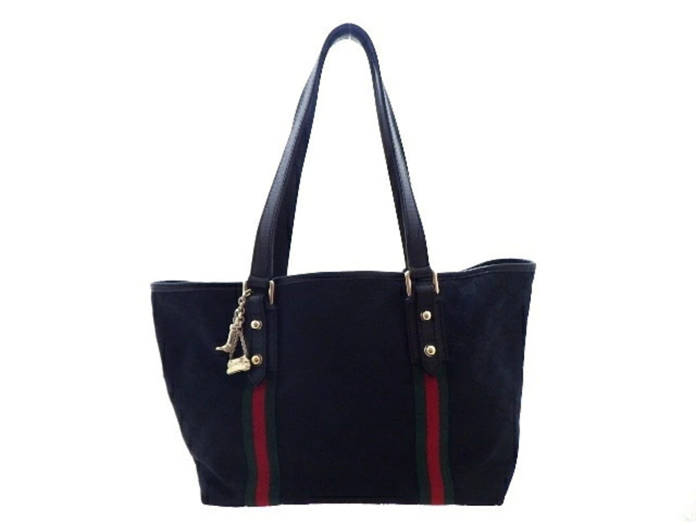 Gucci Sherry Tote Bag GG Canvas Black Green Red